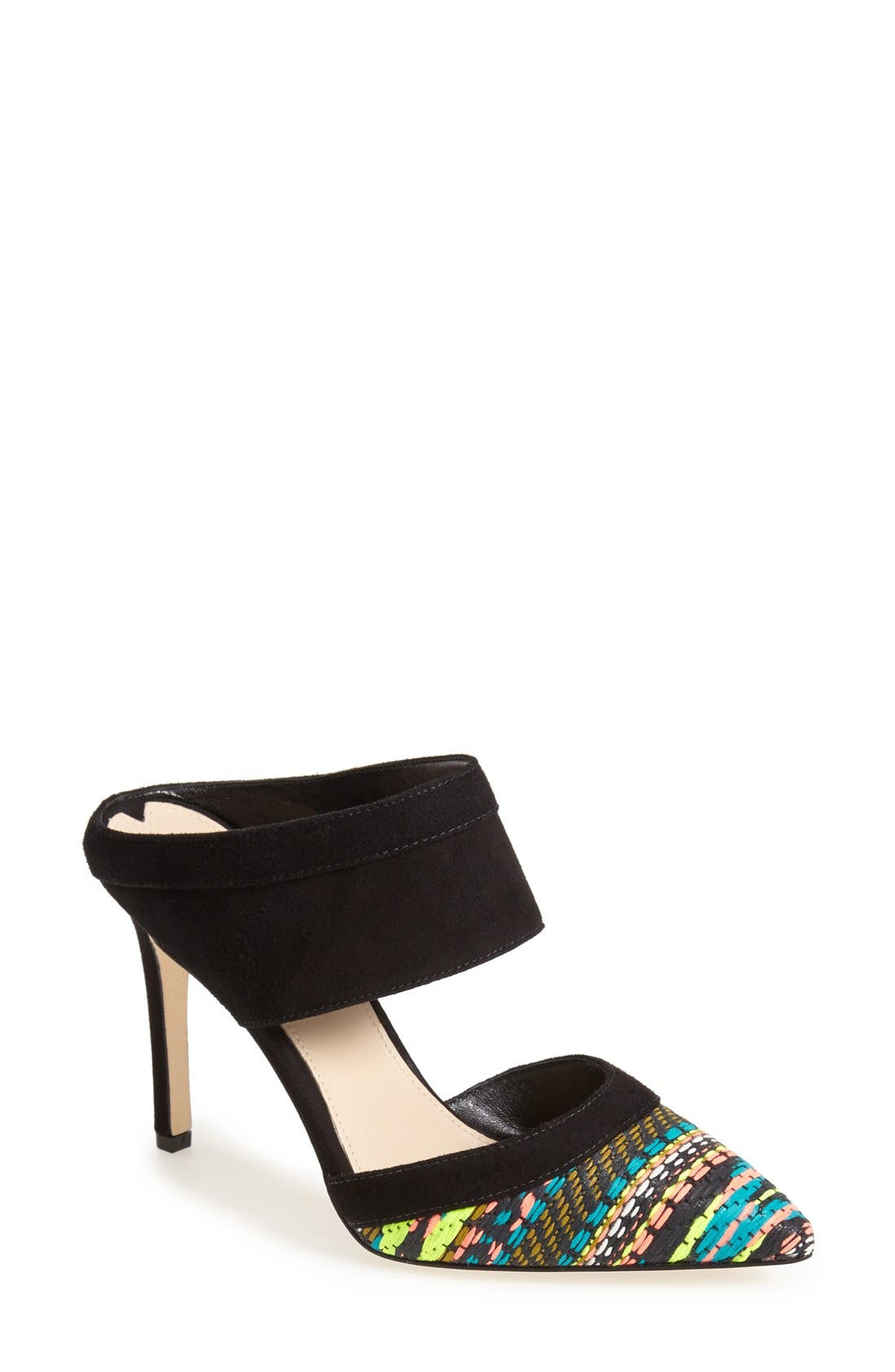 'Dahlia' Pointy Toe Suede Pump, Main, color, BLACK