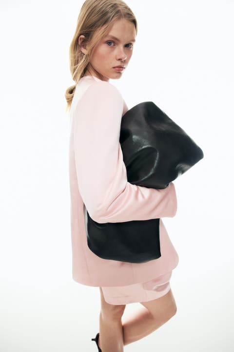 Collarless satin blazer