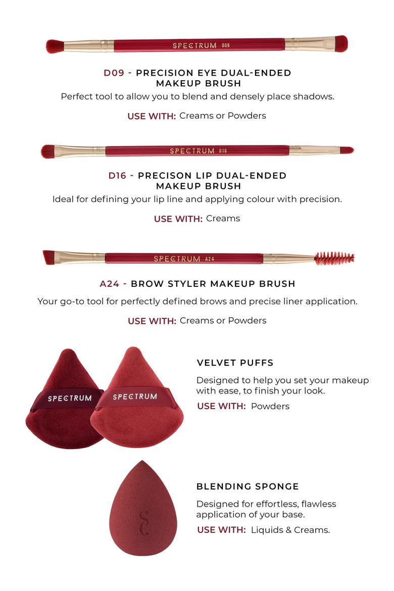 Very Cherry 10-Piece Dual Ended Makeup Brush, Sponge & Puff Set $90 Value, Alternate, color, RED