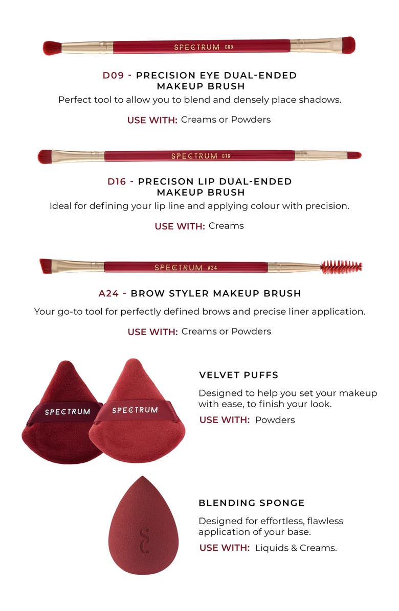 SPECTRUM Very Cherry 10-Piece Dual Ended Makeup Brush, Sponge & Puff Set $90 Value, Alternate, color, Red