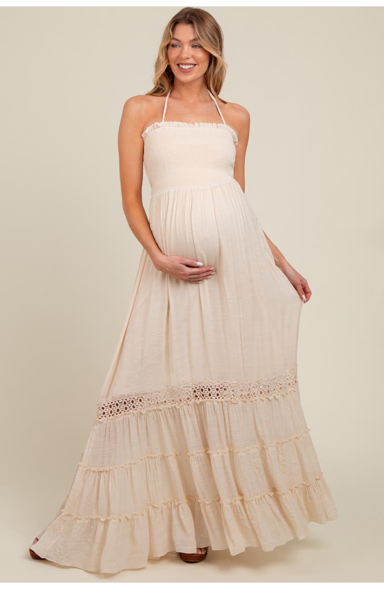 PinkBlush Smocked Open Back Maxi Dress, Main, color, Cream