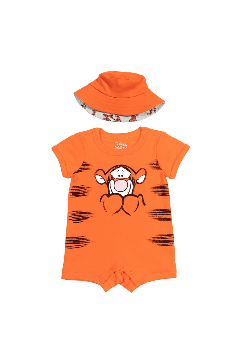 Disney Winnie the Pooh 2-Piece Romper and Bucket Hat Set, Alternate, color, Tigger Coral Orange