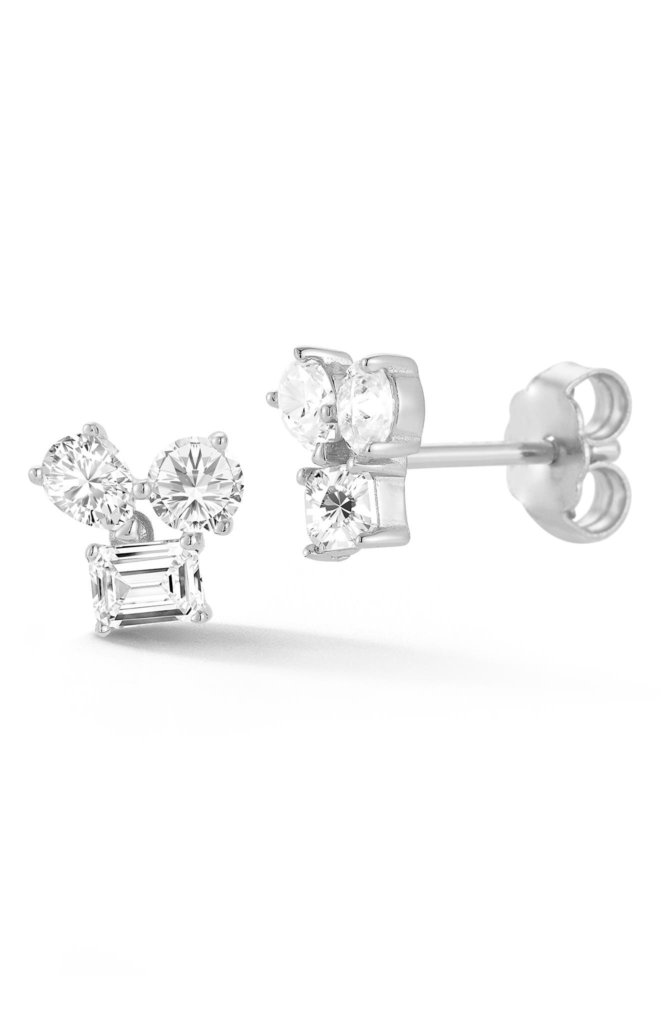 14k Gold Plated Moissanite Cluster Stud Earrings