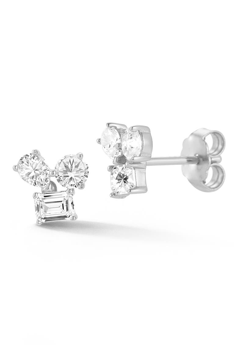 14k Gold Plated Moissanite Cluster Stud Earrings, Main, color, SILVER