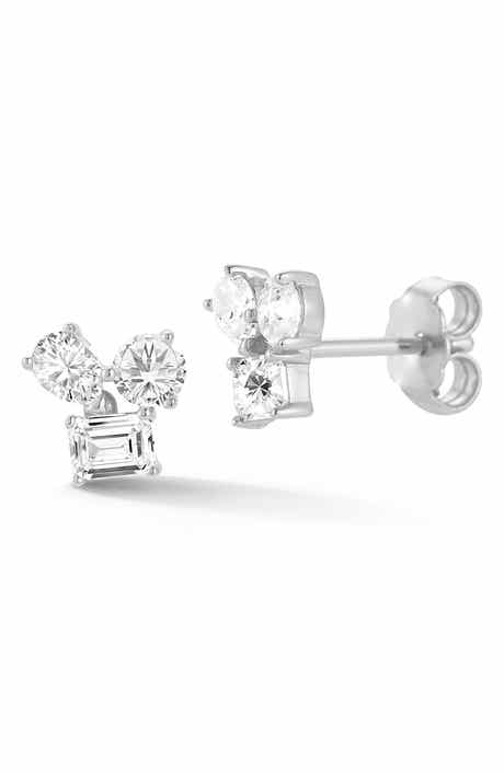14k Gold Plated Moissanite Cluster Stud Earrings