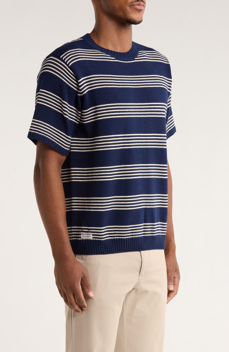 Percival Fiction Stripe Short Sleeve Cotton Crewneck Sweater, Alternate, color, Navy