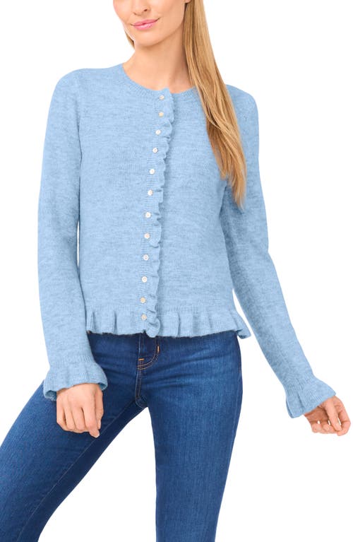Cece Ruffle Trim Cardigan In Blue