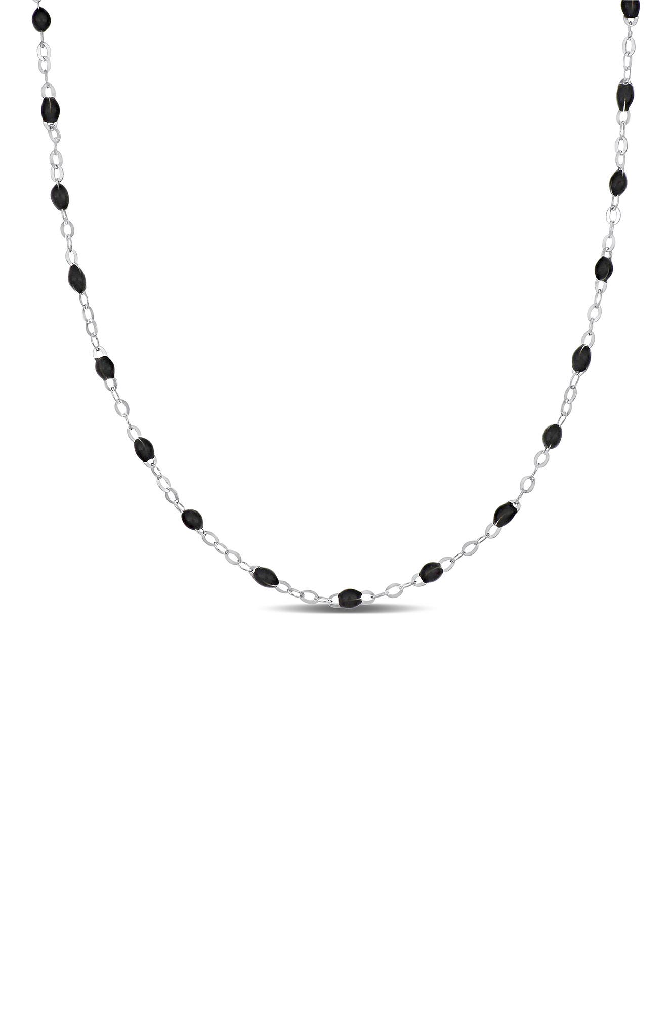 DELMAR Sterling Silver Black Enamel Station Chain Necklace