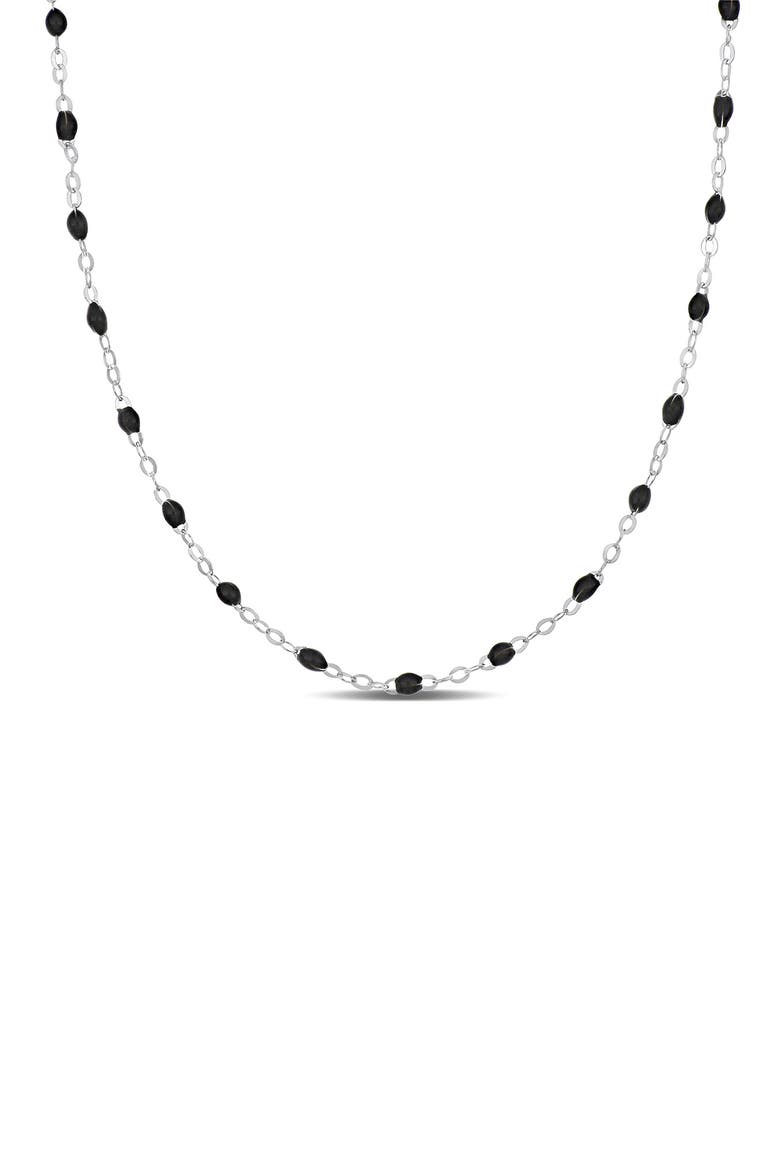 Sterling Silver Black Enamel Station Chain Necklace, Main, color, SILVER