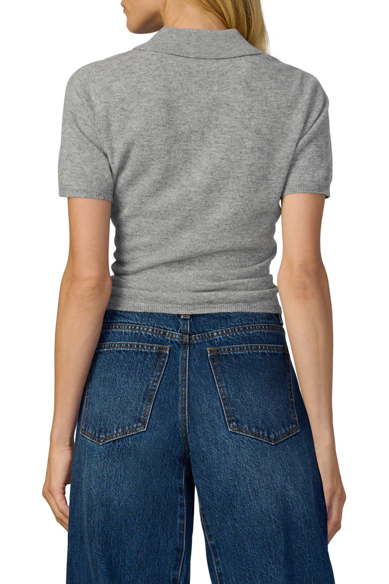 The Short Sleeve Cashmere Polo Sweater, Alternate, color, HEATHER GREY