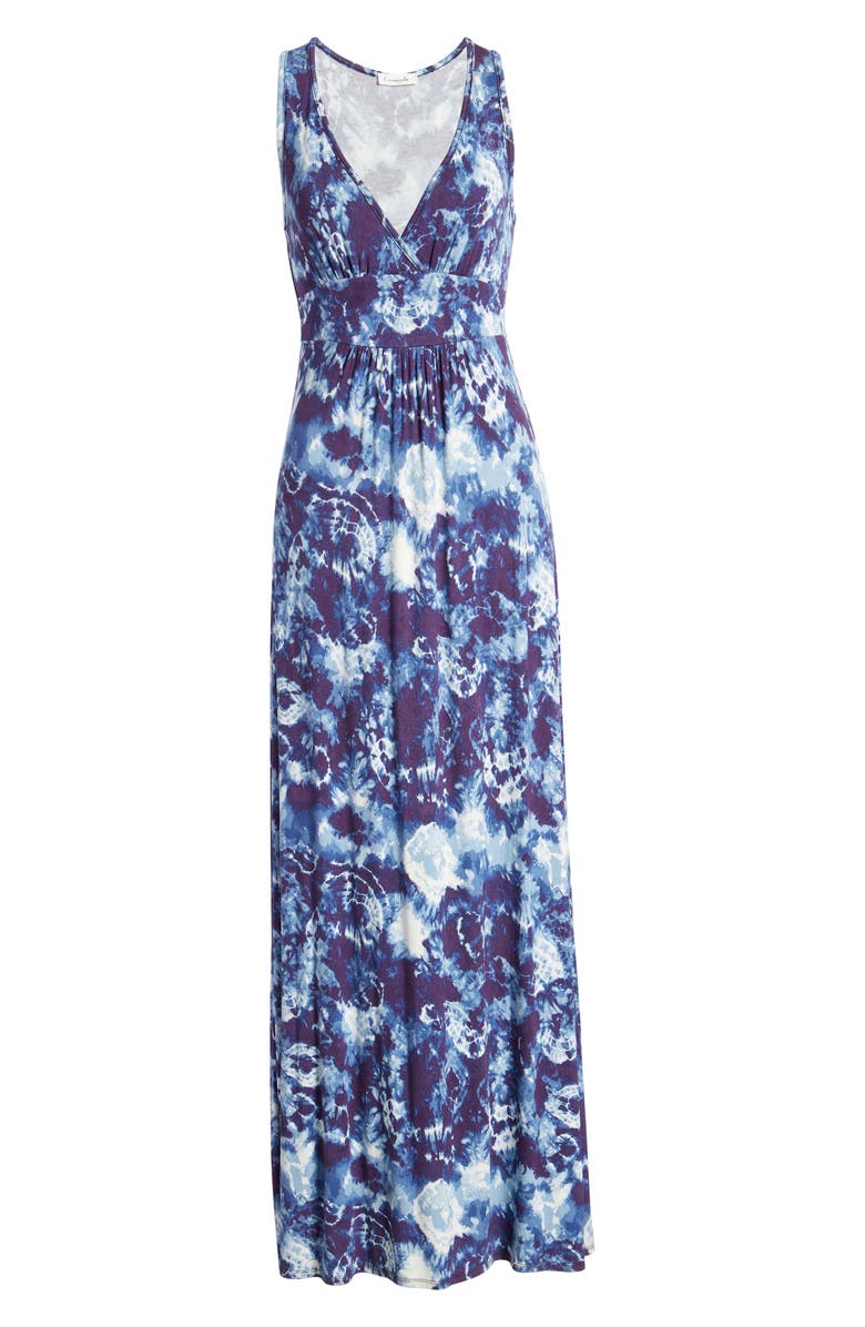 Loveappella Tie Dye Print V-Neck Jersey Maxi Dress, Alternate, color, 