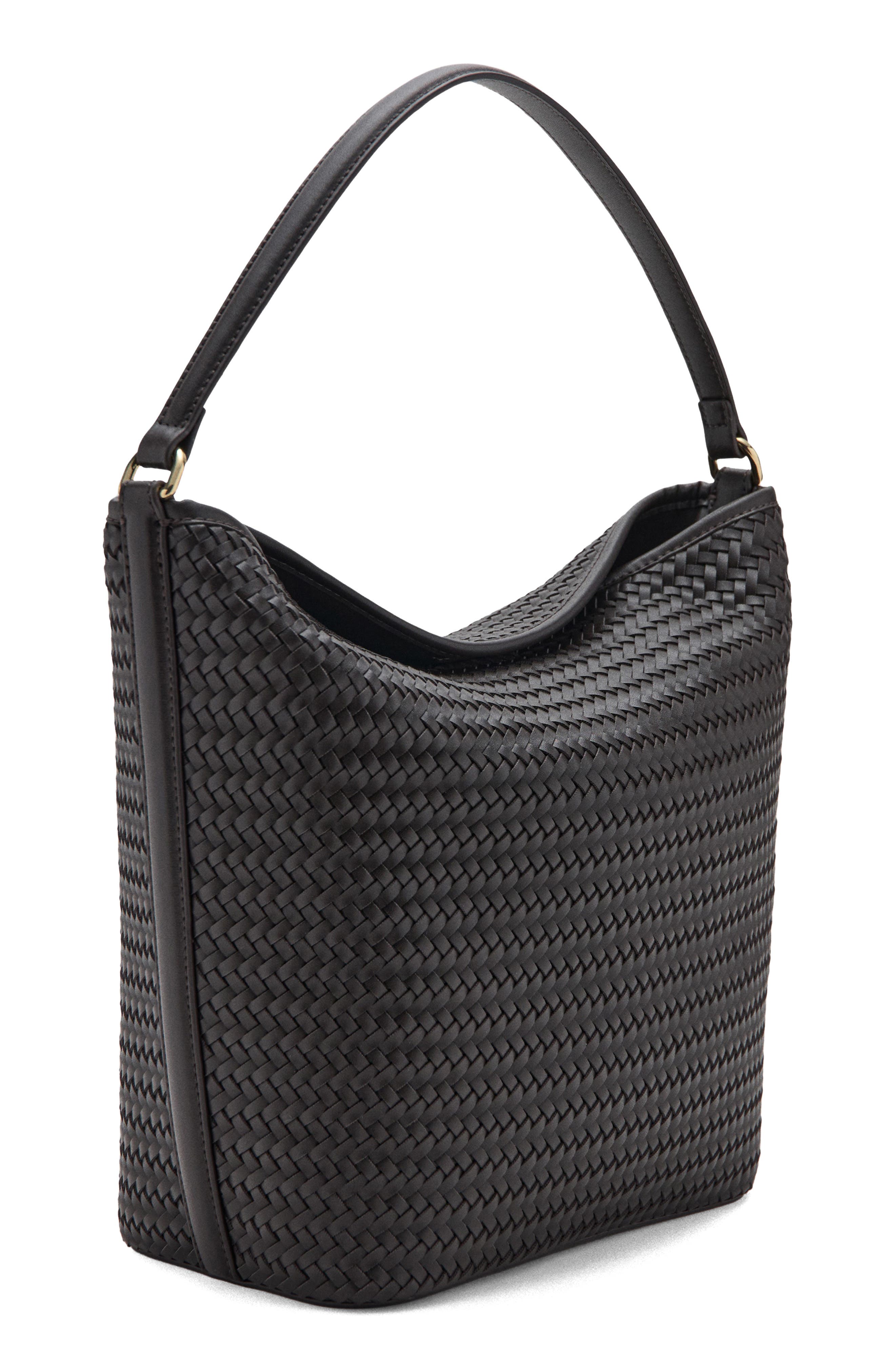 MANGO Braided Bucket Shoulder Bag, Alternate, color, Chocolate