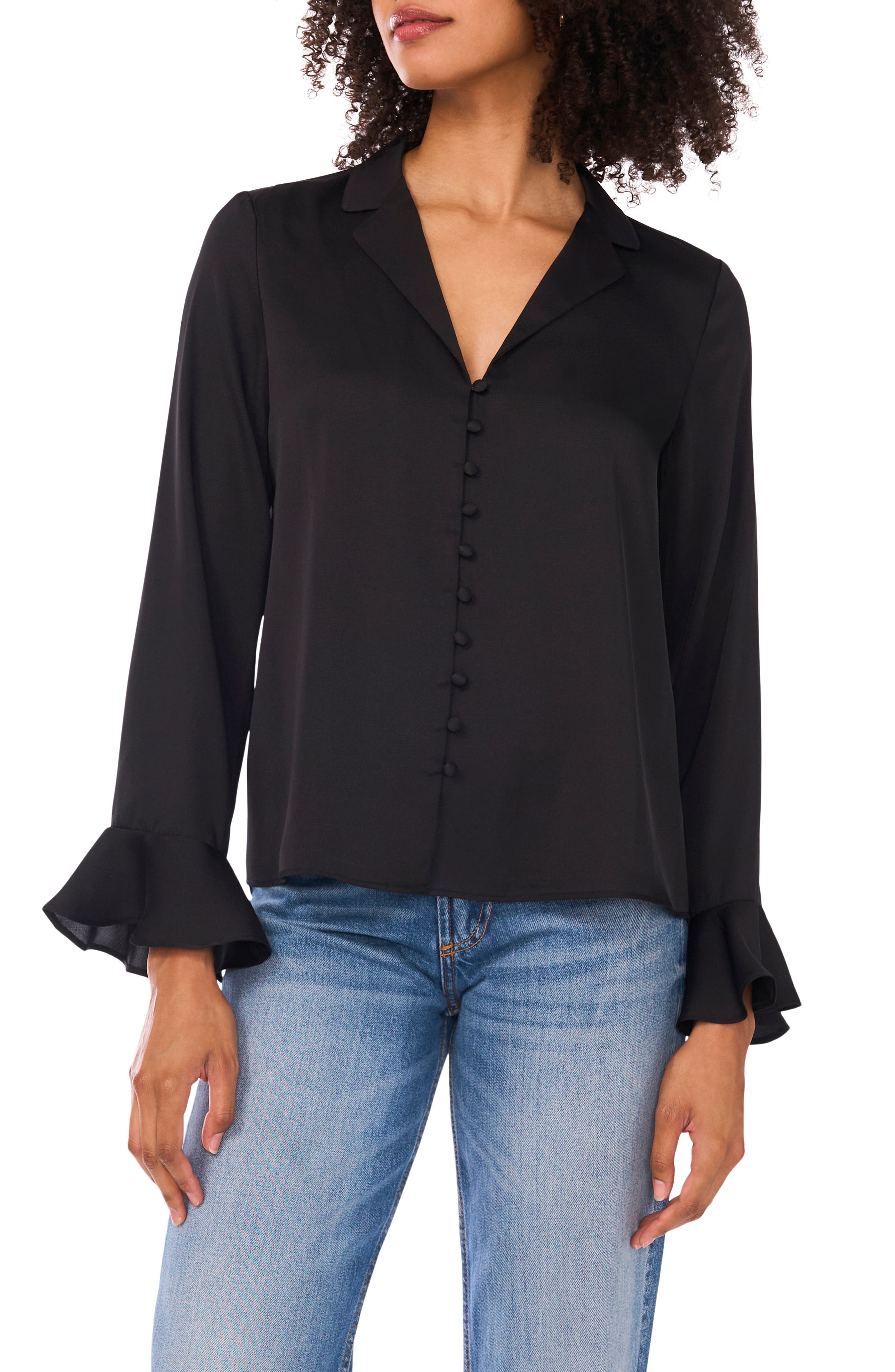 1.STATE Button Front Long Sleeve Top