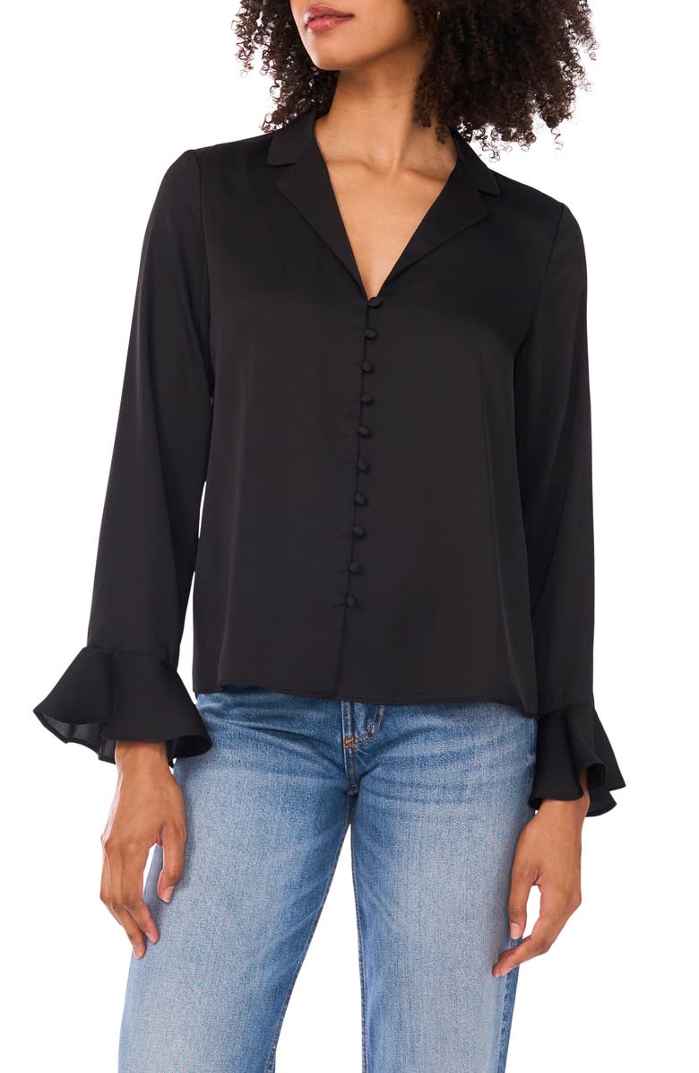 1.STATE Button Front Long Sleeve Top, Main, color, Rich Black