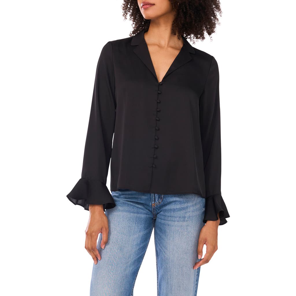 1.state Button Front Long Sleeve Top In Black