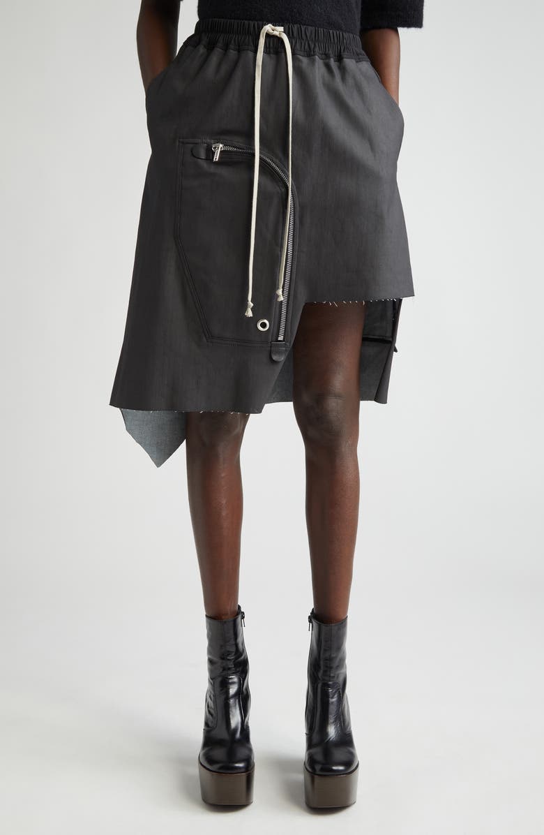 Rick Owens Dracca Coated Cotton Blend Cargo Skirt, Main, color, Black