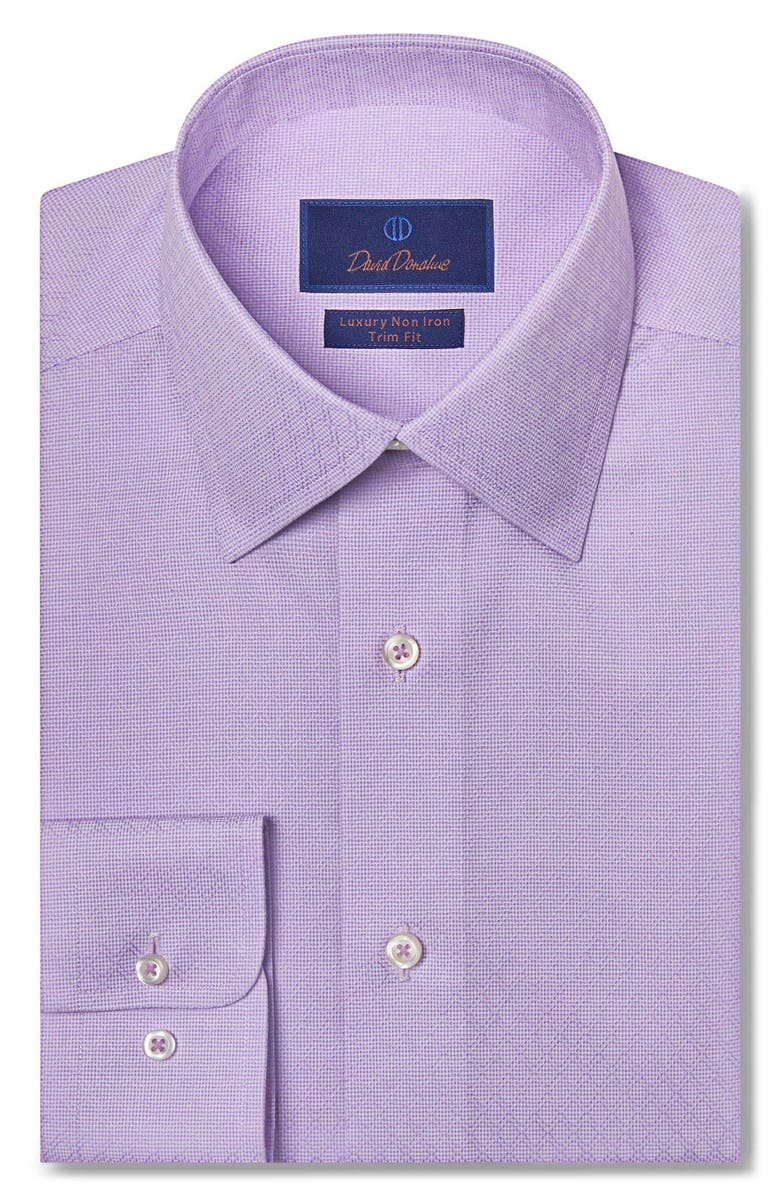David Donahue Trim Fit Luxury Non-Iron Dobby Microcheck Dress Shirt, Main, color,