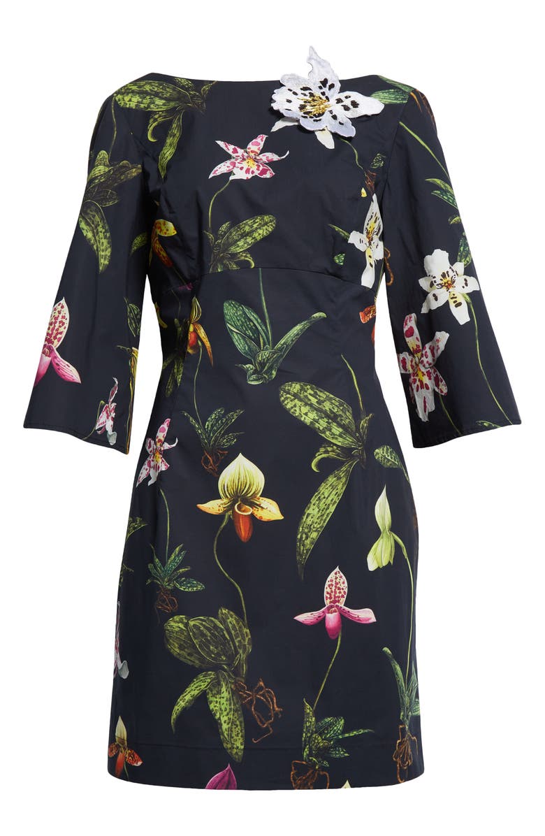 Oscar de la Renta Orchid Print Stretch Poplin Minidress, Alternate, color, 