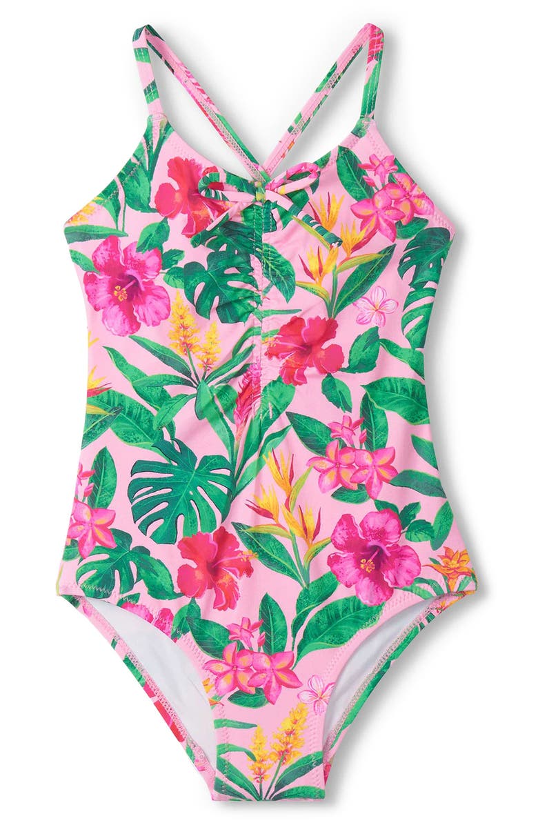Hatley Kids' Tropical Floral One-Piece Swimsuit, Main, color, Pink
