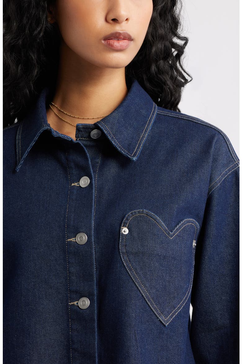 Heart Pocket Crop Denim Shacket, Alternate, color, RINSE WASH