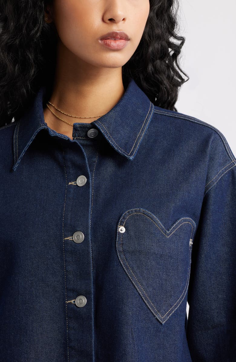 BP. Heart Pocket Crop Denim Shacket, Alternate, color, Rinse Wash