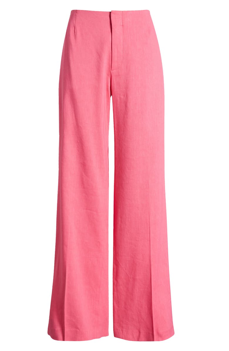 FRAME High Waist Linen Blend Wide Leg Trousers, Alternate, color, Flamingo