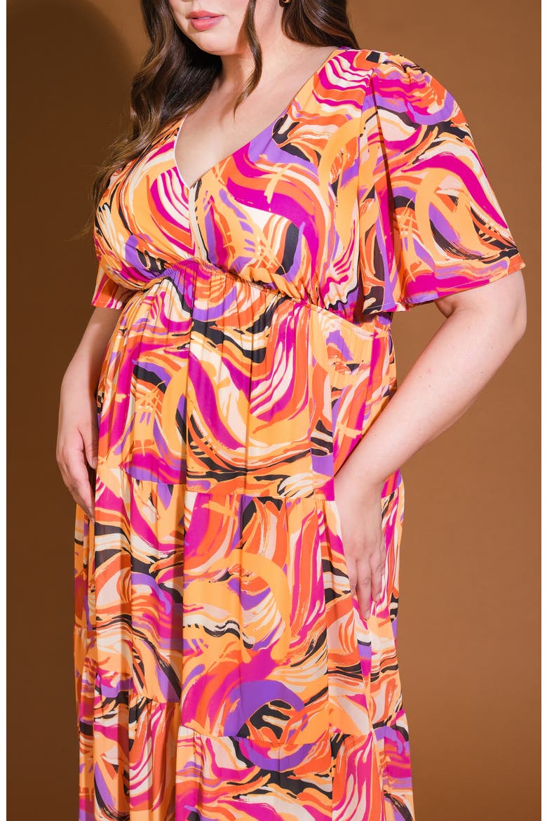 Printed Tiered Maxi Dress, Alternate, color, MUSTARD MAGENTA