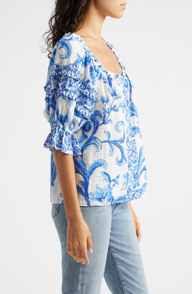 Ramy Brook Lula Print Off the Shoulder Top, Alternate, color, Spring Navy Positano