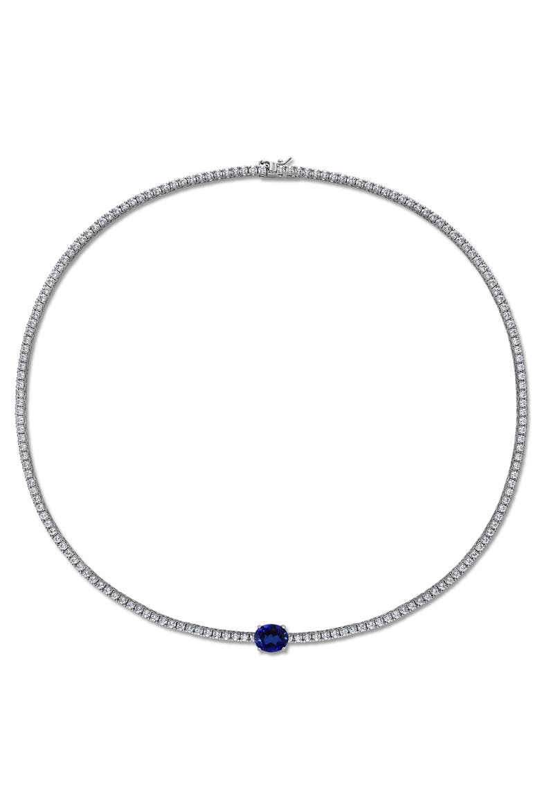Lab-Created Sapphire Solitaire Tennis Necklace, Alternate, color, Sapphire