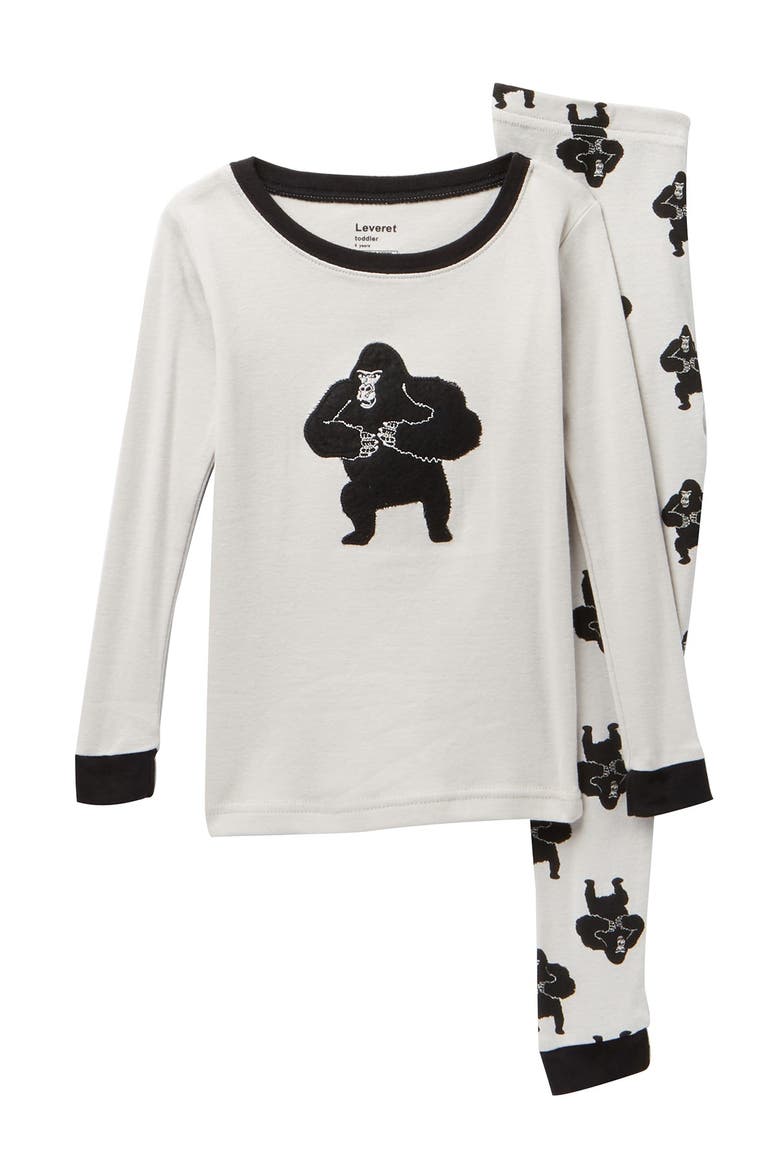 Two-Piece Printed Cotton Pajamas, Stripes, Animals & Characters, Main, color, GREY