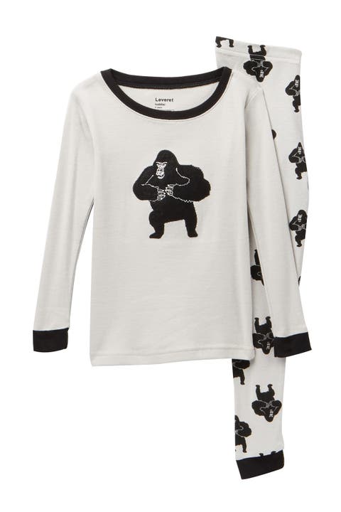 Two-Piece Printed Cotton Pajamas, Stripes, Animals & Characters