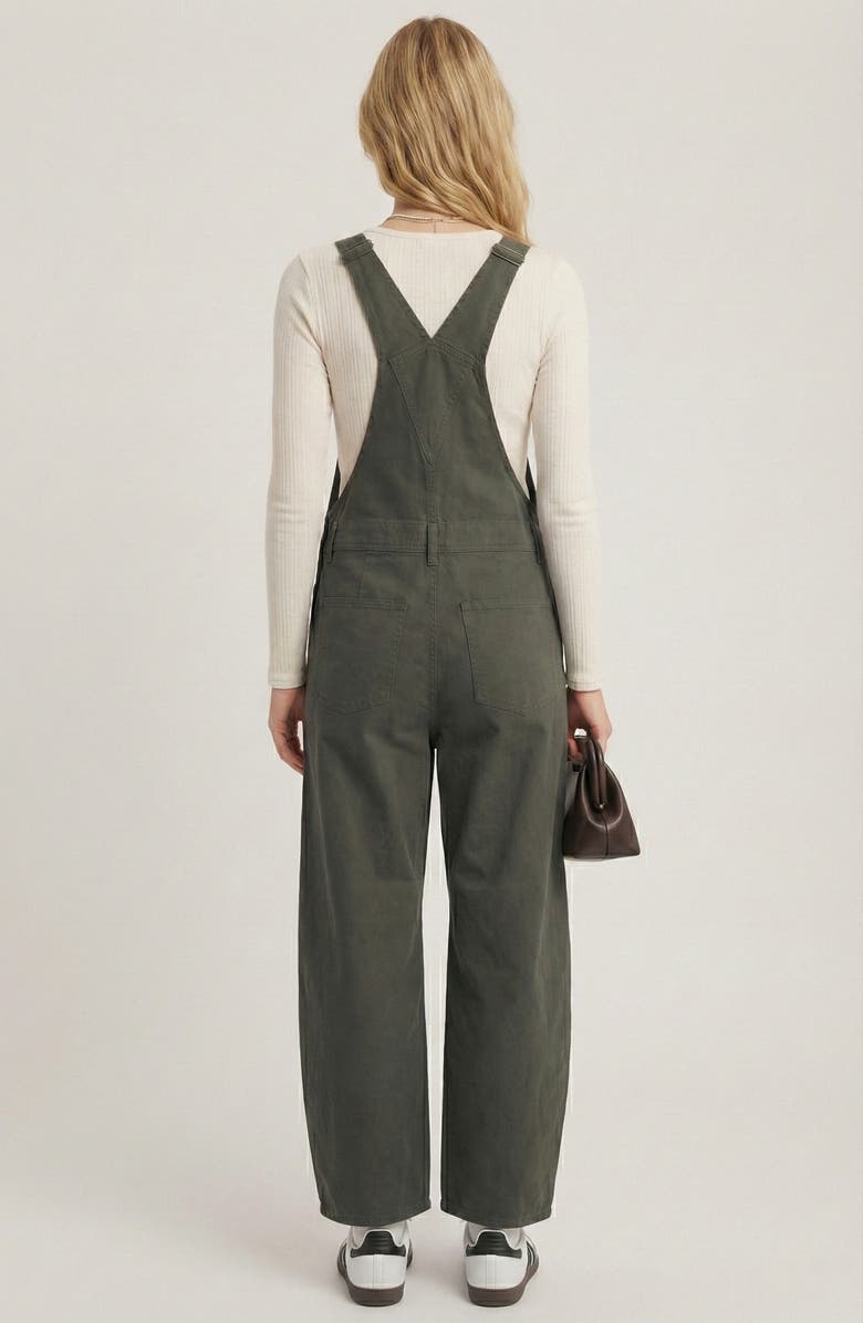 Modenaire Wide-Leg Adjustable-Strap Front Bib Pocket Overalls, Alternate, color, Olive Green