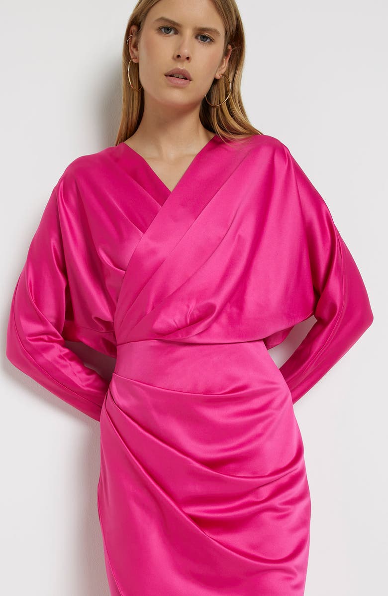 River Island Satin Faux Wrap Midi Dress, Alternate, color,