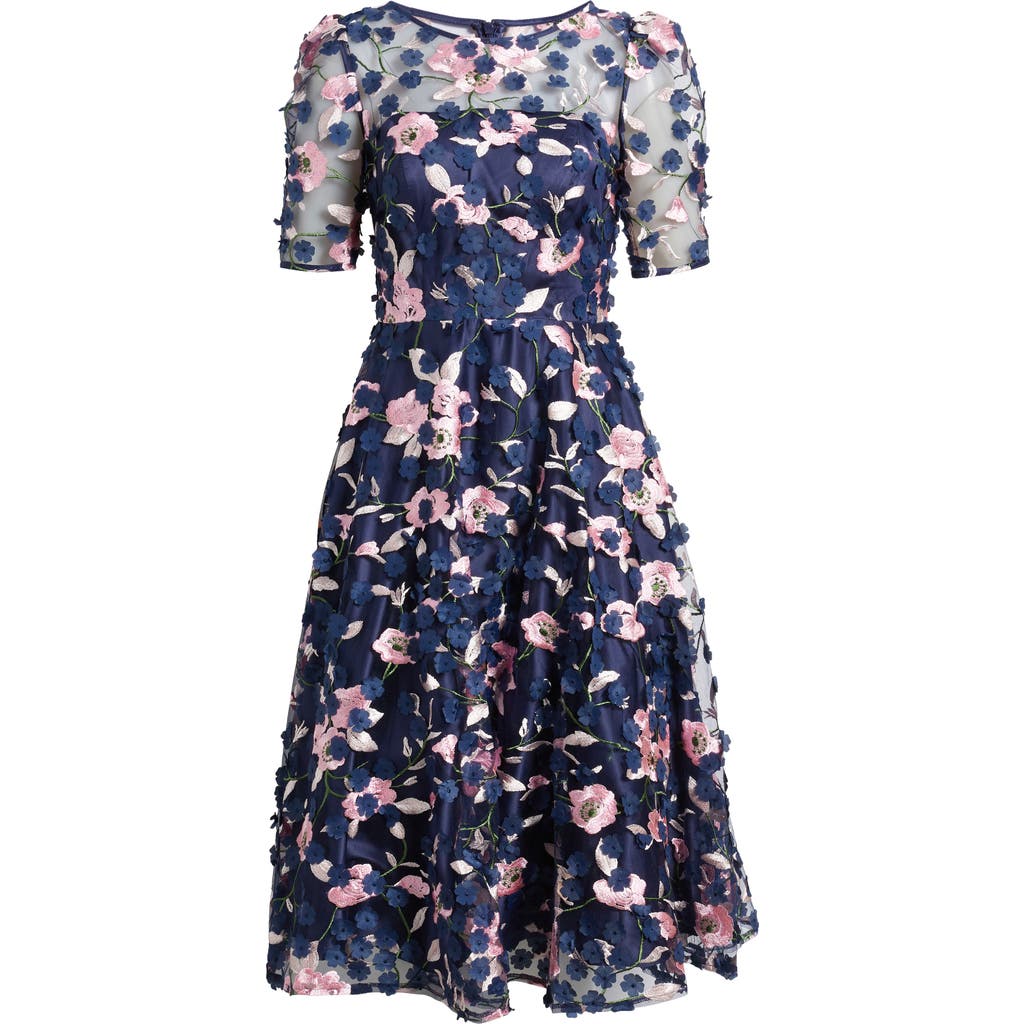 ELIZA J ELIZA J FLORAL APPLIQUÉ COCKTAIL MIDI DRESS