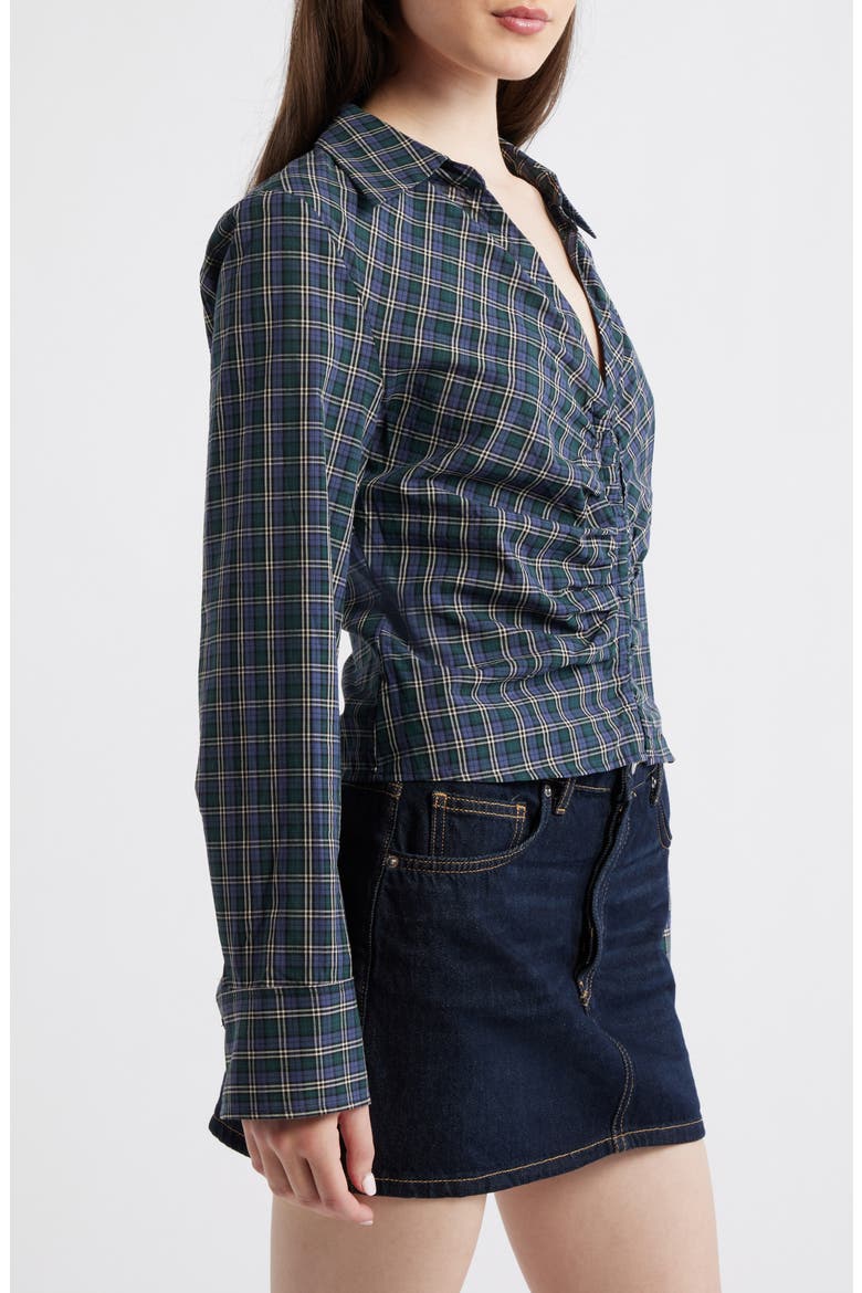 Blusa Galeeno Plaid Ruched Top, Alternate, color, BLUE