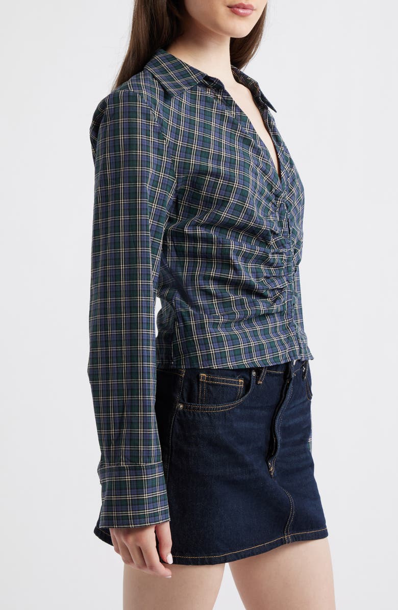 MANGO Blusa Galeeno Plaid Ruched Top, Alternate, color, Blue