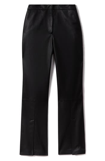 Reiss Lottie Slit Front Leather Pants In Black