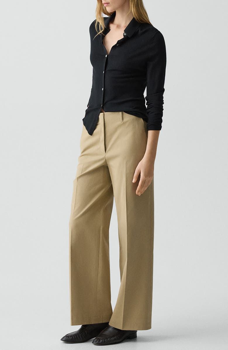 Theory Stretch Cotton Wide Leg Pants, Alternate, color, Dark Almond