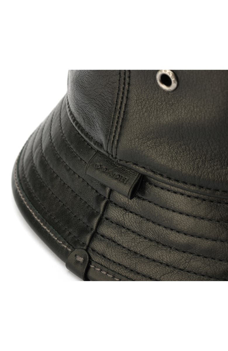 COACH Leather Bucket Hat, Alternate, color, Black