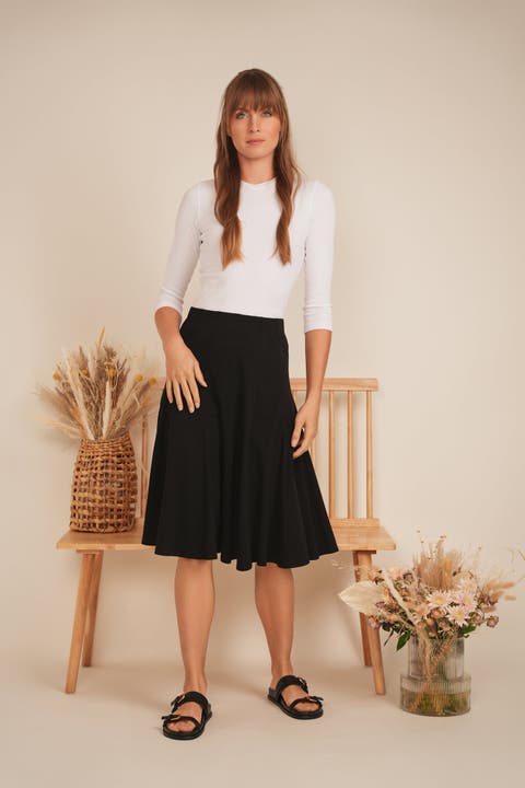 Rib-Knit Godet Short Skirt - Black