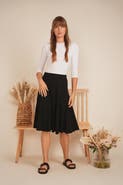 Diciannove Short Godet Skirt - Rib Knit, Elastic Waistband, Black