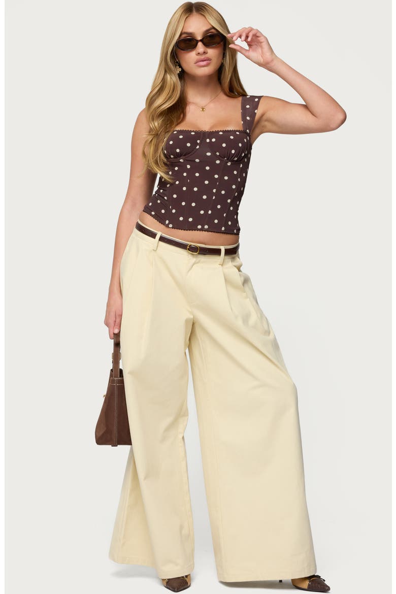 Marcella Polka Dot Mesh Corset Tank, Alternate, color, BROWN-AND-CREAM