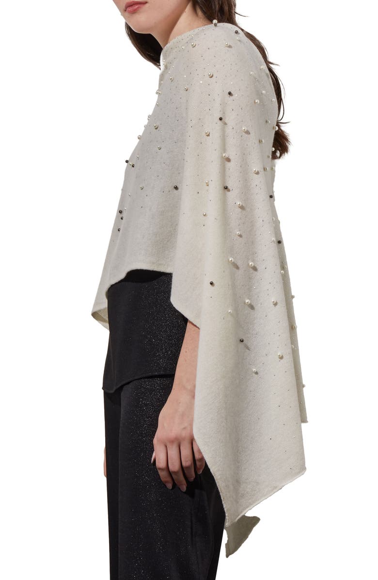 Ming Wang Imitation Pearl & Bead Detail Wool & Cashmere Poncho, Alternate, color,