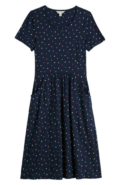 Enor Dot Print Organic Cotton Fit & Flare Midi Dress