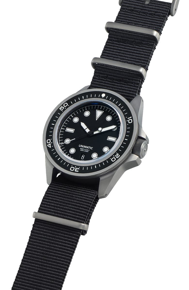UNIMATIC ProDiver Modello Uno U1S-T-PD6-B Automatic NATO Strap Watch, 41.5mm, Alternate, color, Black