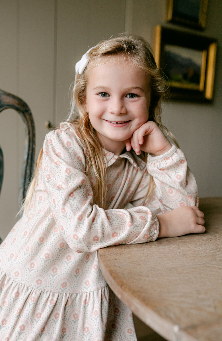 Little Paper Kids Ayla Long Sleeve Retro Floral Dress, Alternate, color, Beige / Pale Pink