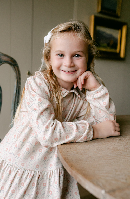 Little Paper Kids Ayla Long Sleeve Retro Floral Dress In Pink