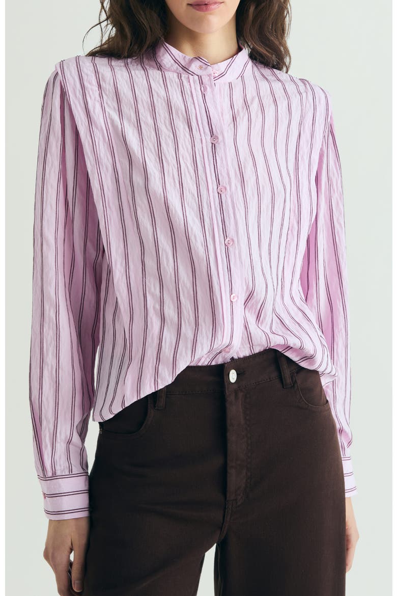 Shoulder Pad Effect Striped Shirt, Main, color, Pinkstripes
