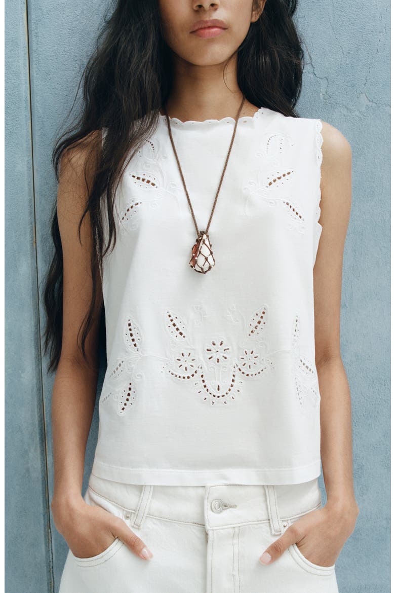 Openwork Embroidery Cotton Tank, Alternate, color, OFF WHITE