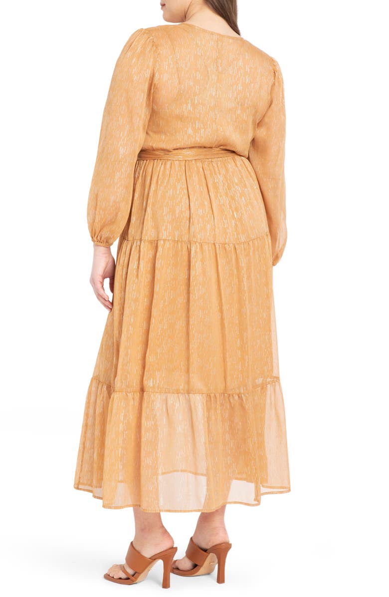 ELOQUII Metallic Tiered Long Sleeve Maxi Dress, Alternate, color,